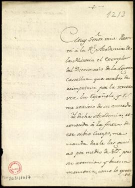 Oficio de Antonio de Capmany a Manuel de Lardizábal y Uribe de traslado del agradecimiento de la ...
