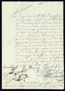 Orden del marqués de Villena de libramiento a favor de Vincencio Squarzafigo de 4950 reales de ve...