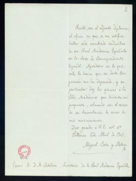 Carta de Miguel Costa Llobera a Mariano Catalina en la que acusa recibo de su nombramiento y del ...
