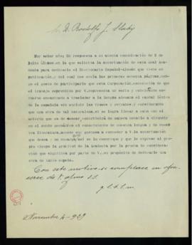 Carta de Julio Casares a Rodolfo J. Slabý en la que le manifiesta que, dado que su Diccionario Al...