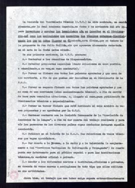 Copia de la propuesta de Carlos Martínez de Campos, duque de la Torre, a la Comisión de Vocabular...