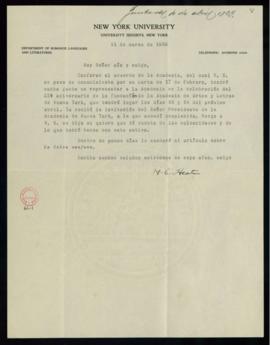 Carta de H. C. Heaton a Emilio Cotarelo en la que se muestra conforme a representar a la Academia...