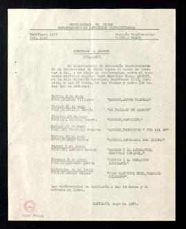 Copia del programa de conferencias Homenaje a Azorín 1874-1967 en el departamento de Extensión Un...
