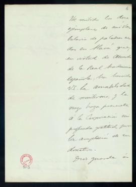 Carta de Federico Baráibar y Zumárraga al secretario [Mariano Catalina] en la que acusa recibo de...