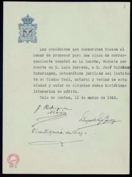 Propuesta firmada por  F[rancisco]. Rodríguez Marín, Leopoldo Eijo Garay y Vicente García de Dieg...