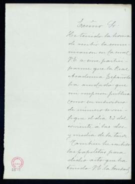 Carta de Raimundo [Fernández] Villaverde al secretario [Mariano Catalina] de acuse de recibo del ...
