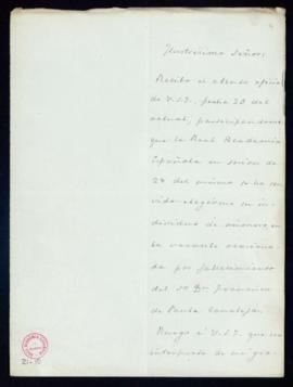 Carta de José de Castro y Serrano al secretario [Manuel Tamayo y Baus] de agradecimiento a la Aca...