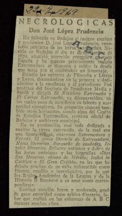 Recorte del diario ABC con la necrología de José López Prudencio