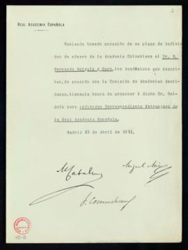Propuesta de Hernando Holguín Caro como académico correspondiente extranjero