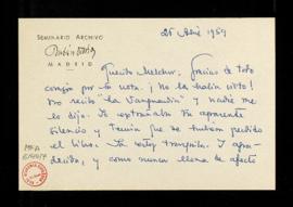 Carta de Carmen Conde a Melchor Fernández Almagro en la que le agradece la nota, que no había vis...
