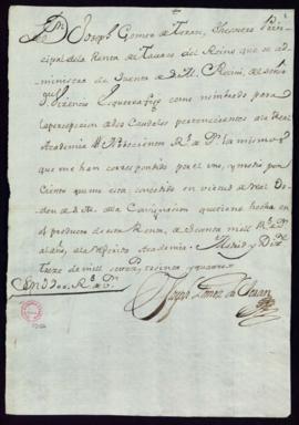 Recibo de José Gómez de Terán, tesorero real, de 900 reales de vellón