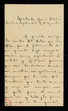 Carta del conde de Cheste al secretario, Mariano Catalina, de agradecimiento por el pésame recibi...