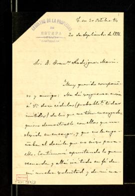 Carta de Antonio Aguilar y Cano a Francisco Rodríguez Marín con la que adjunta doce cédulas y en ...