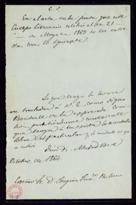 Minuta de una carta del secretario [Manuel Bretón de los Herreros] a Joaquín Fran[cis]co Pacheco ...