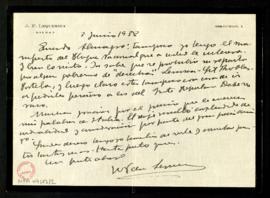 Carta de José Félix de Lequerica a Melchor Fernández Almagro en la que le dice que no tiene el ma...