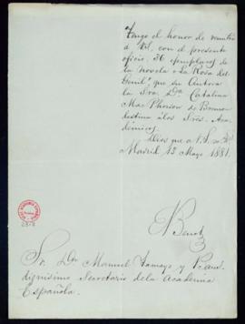 Carta de E[duardo] Benot al secretario, Manuel Tamayo y Baus, con la que remite treinta y seis ej...