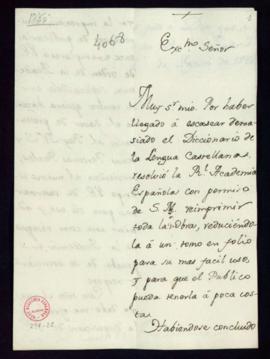 Minuta de la carta [de Manuel de Lardizábal y Uribe] al conde de Floridablanca con la que le remi...