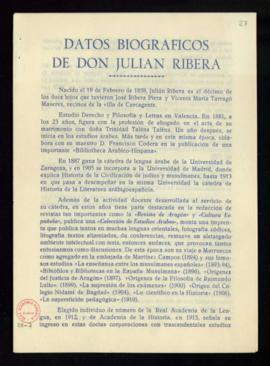 Datos biográficos de don Julián Ribera