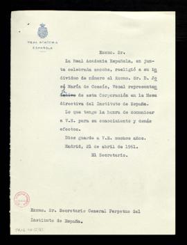 Minuta sin firma del oficio del secretario al secretario general perpetuo del Instituto de España...
