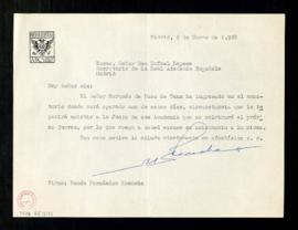Carta de Ramón Fernández Escacha a Rafael Lapesa, secretario, para informarle que el marqués de L...