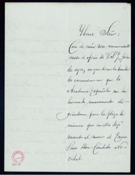 Carta de E[duardo] Benot al secretario, Manuel Tamayo y Baus, por la que agradece a la Academia s...