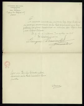 Carta del secretario interino de la Academia Mexicana, Enrique Fernández Granados, a Emilio Cotar...