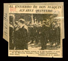Recorte de El Álcazar con la noticia El entierro de don Joaquín Álvarez Quintero
