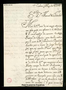 Carta de María Josefa de los Ríos a  Manuel de Lardizábal y Uribe de agradecimiento por el envío ...