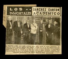 Recorte del diario Informaciones con una fotografía del acto de recepción de Sánchez Cantón