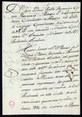 Orden de abono a Manuel de Villegas y Piñateli de 1441 reales de vellón por los gastos menores