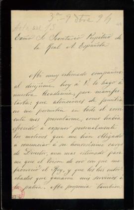 Carta de Juan de la Pezuela al secretario [Manuel Tamayo y Baus] en la que expone los motivos por...