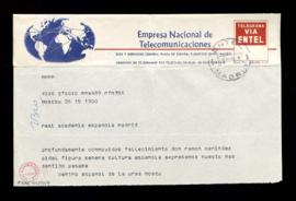 Telegrama del Centro Español de Moscú a la Real Academia Española en el que le expresa su sentido...