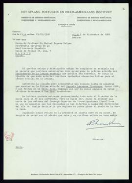 Carta de C. F. Adolf van Dam a Rafael Lapesa con la que le remite 710 notas para la 19.ª edición ...