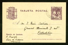 Tarjeta postal de Pío Baroja a J. Ruiz-Castillo en la que le dice que ha recibido la noticia de q...