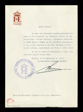 Oficio del secretario general del Instituto de España al secretario de la Academia de traslado de...
