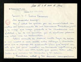 Carta de Wenceslao Fernández Flórez a Julio Casares para agradecer el pésame de la Academia por e...