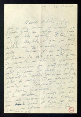 Carta de M.ª Elvira Lacaci a Melchor Fernández Almagro en la que le dice que estuvo en una reunió...