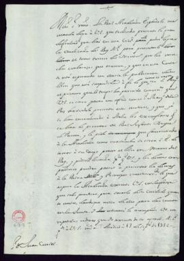 Minuta de la carta de Vincencio Squarzafigo a Juan Curiel en la que le transmite que la dificulta...