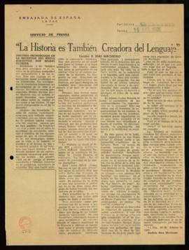 La Historia es También Creadora del Lenguaje, por Porfirio Díaz Machicao, publicado en el diario ...