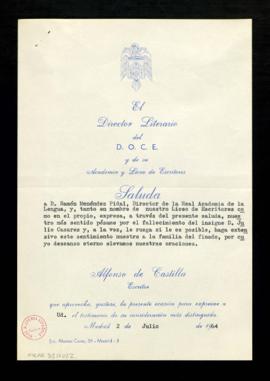 Saluda de Alfonso de Castilla, director literario del D.O.C.E. y de su academia y liceo de escrit...