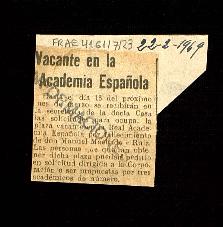 Recorte del diario Informaciones con la noticia titulada Vacante en la Academia Española