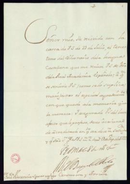 Carta del marqués de Almodóvar a Vincencio Squarzafigo de agradecimiento por el envío del tercer ...