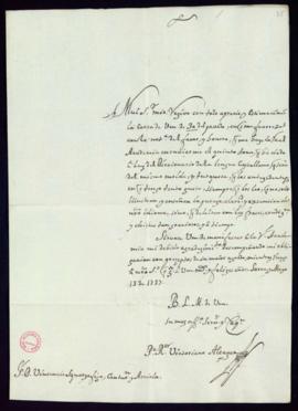 Carta de Victoriano Alcázar a Vincencio Squarzafigo de agradecimiento por el envío del quinto tom...