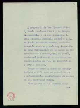 Copia del oficio del secretario a Marcel Bataillon de comunicación de su elección como académico ...