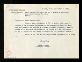 Carta de Luis Alfonso, secretario general de la Asociación de Academias de la Lengua Española, a ...