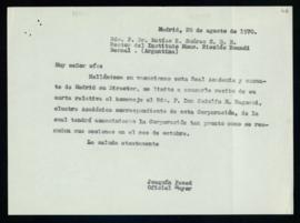Copia de la carta de Joaquín Feced, oficial mayor, a Matías E. Suárez, rector del Instituto Monse...
