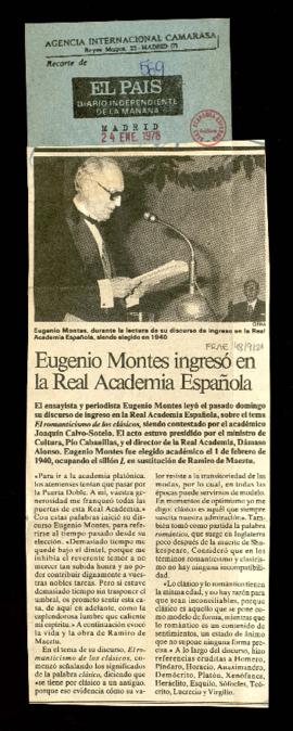 Eugenio Montes ingresó en la Real Academia Española