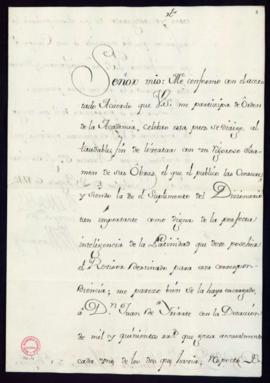 Carta de Juan López Pacheco a Francisco Antonio de Angulo de aprobación del nombramiento por la A...