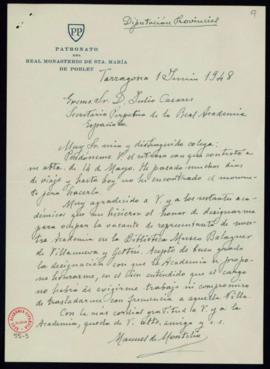 Carta de Manuel de Montoliú al secretario Julio Casares en la que le comunica que acepta el cargo...