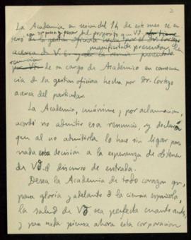 Minuta del oficio [a Santiago Ramón y Cajal] de traslado del acuerdo de la Academia de no admitir...